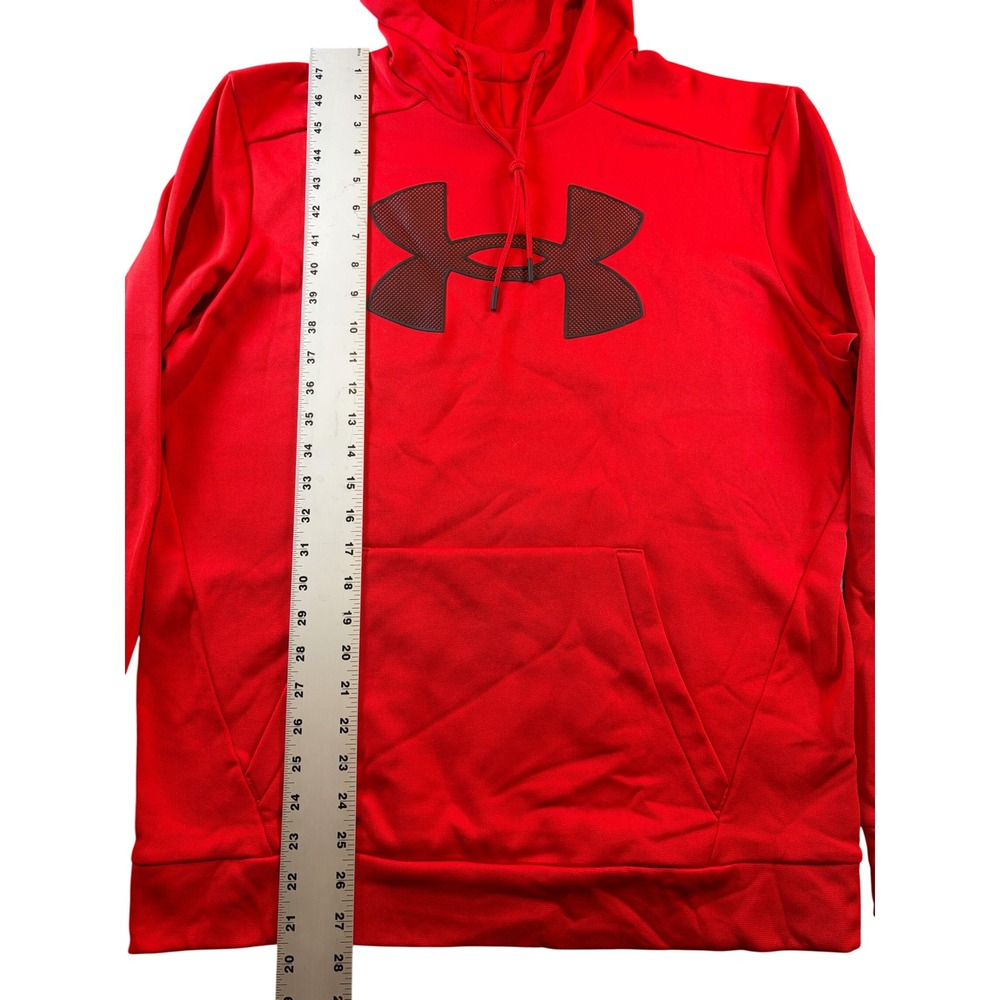 Under Armour Mens Armour Fleece Hoodie Red Large Logo Sweatshirt MD Loose